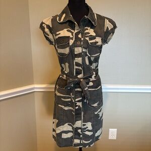 Rue21 Camo Utility Streetwear Casual Shirt Dress Tie Waist Sz M